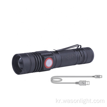 새로운 도착 EDC 듀얼 마이크로 USB 충전식 강한 가벼운 Fleshlight Linterna 조절 가능한 초점 초점 High Beam Torch LED 손전등